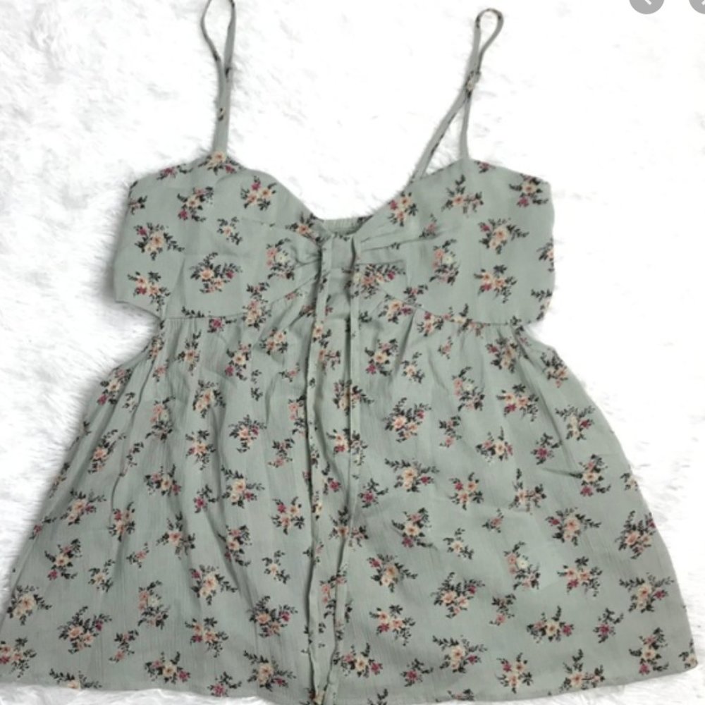 American Eagle Light Green Floral Tank Top Cami